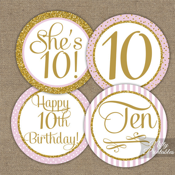 10Th Birthday Party Places
 Printable 10th Birthday Cupcake Toppers Pink Gold