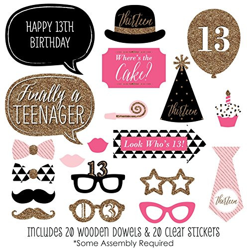 13Th Birthday Party Ideas At Home
 Chic 13th Birthday Pink Black and Gold Booth Props