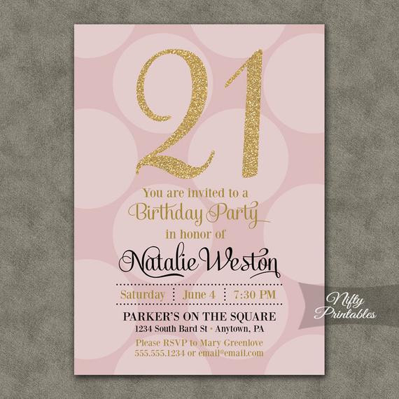 21St Birthday Party Invitations
 21st Birthday Invitations Pink & Gold Twenty first Birthday