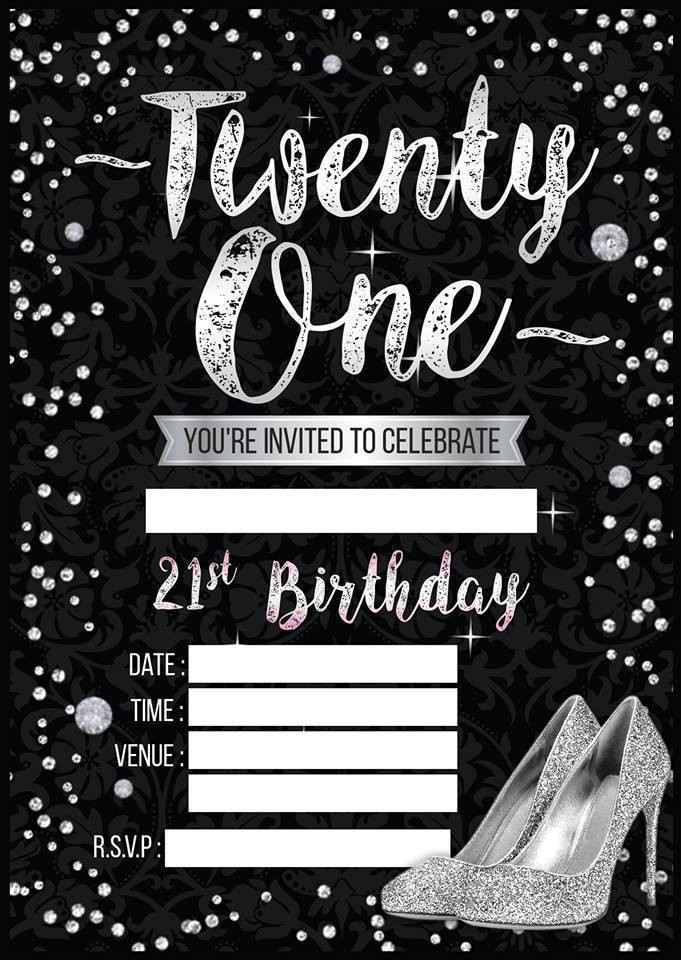 21St Birthday Party Invitations
 LADIES 21ST BIRTHDAY PARTY INVITATIONS WOMES INVITES BLACK