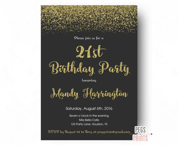 21St Birthday Party Invitations
 21st Birthday Invitations Gold Glitter Birthday Invitation