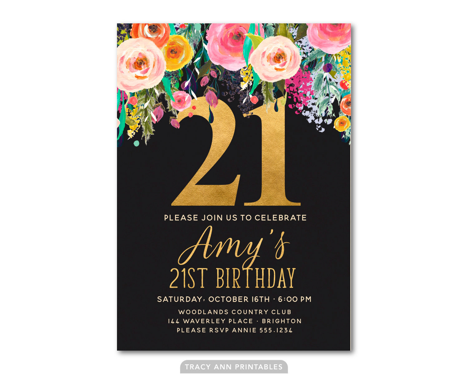 21St Birthday Party Invitations
 21st Birthday Invitation Floral 21st Birthday Invite 21st