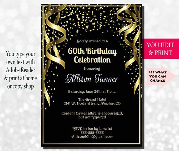 60Th Birthday Invitation Ideas
 60th Birthday Invitation 60th Birthday Party Invitation 60th