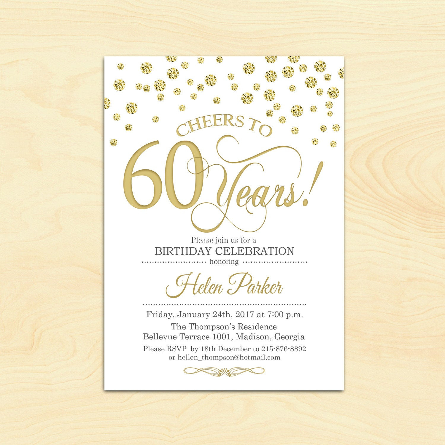 60Th Birthday Invitation Ideas
 60th Birthday Invitation Any Age Cheers to 60 Years Gold