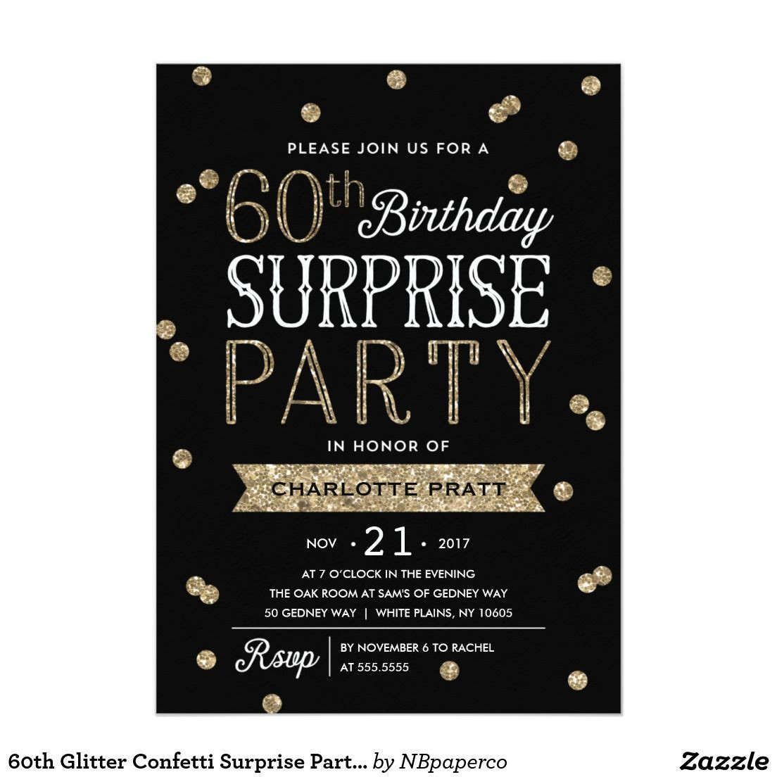 60Th Birthday Invitation Ideas
 60th Glitter Confetti Surprise Party Invitation
