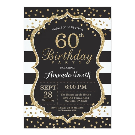 60Th Birthday Invitation Ideas
 60th Birthday Invitation Black and Gold Glitter Card