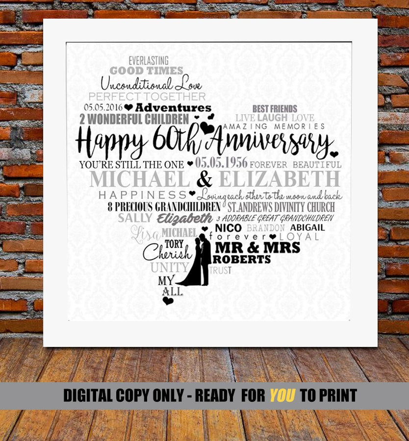60Th Wedding Anniversary Gift Ideas For Parents
 Personalized 60th Anniversary t Diamond wedding