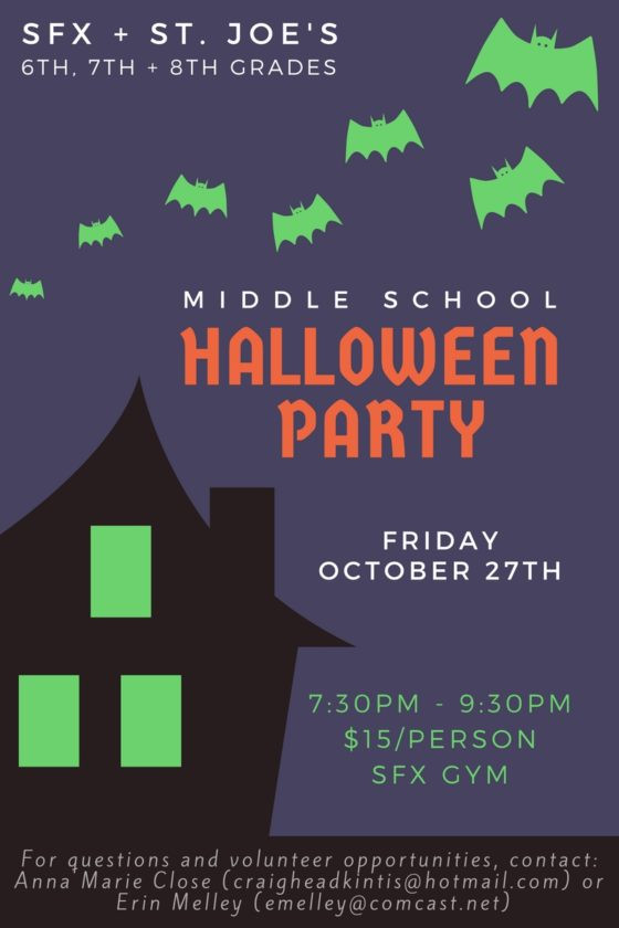 6Th Grade Halloween Party Ideas
 St Francis Xavier School 6th 8th Grade Halloween Party