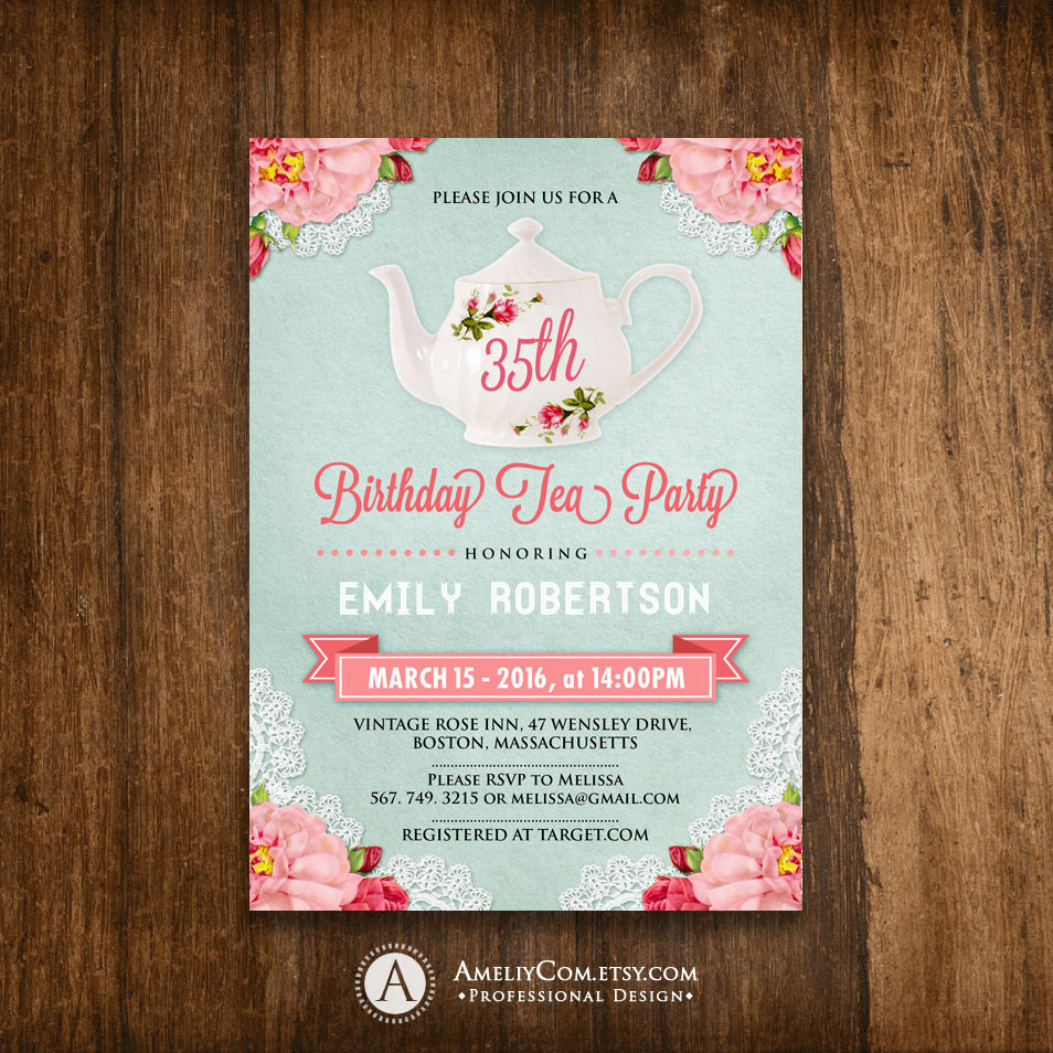 Adult Birthday Party Invitations
 Adult Birthday Invitations Tea Party Birthday Invite DIY