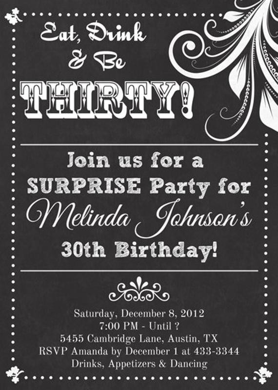 Adult Birthday Party Invitations
 Chalkboard Look Adult Birthday Party Invitation