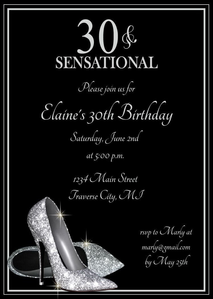 Adult Birthday Party Invitations
 Silver Glitter Shoes Adult Birthday Party Invitations