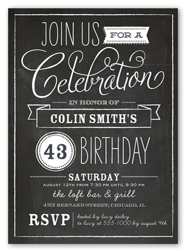 Adult Birthday Party Invitations
 Chalkboard Wishes Surprise Birthday Invitation