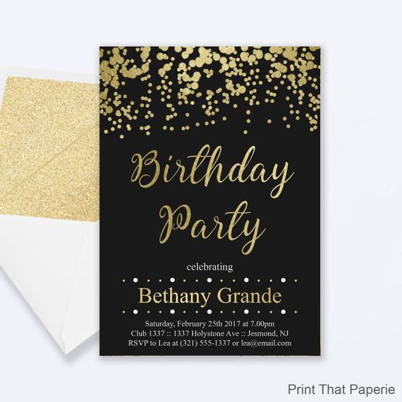 Adult Birthday Party Invitations
 Adult Birthday Party Invitations Gold Confetti Birthday