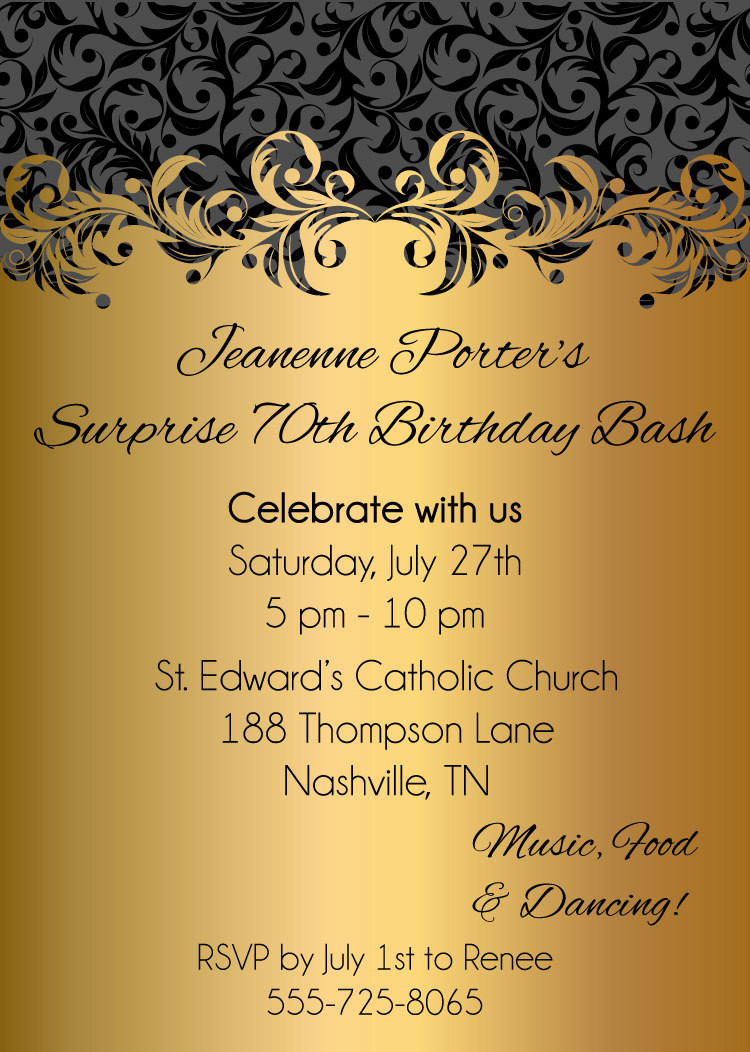 Adult Birthday Party Invitations
 Gold Ornate Adult Birthday Party Invitations Digital