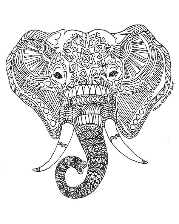 Adult Coloring Book Elephant
 Printable Zen Critters "Sun Elephant" Coloring Page