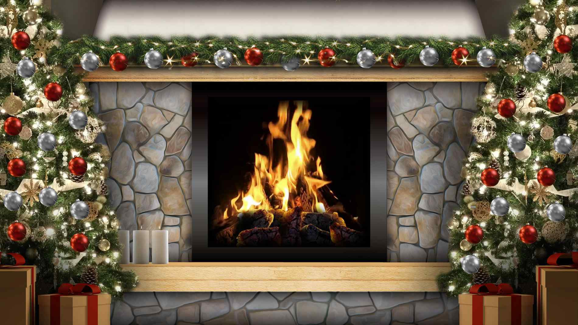 Christmas Fireplace Zoom Background