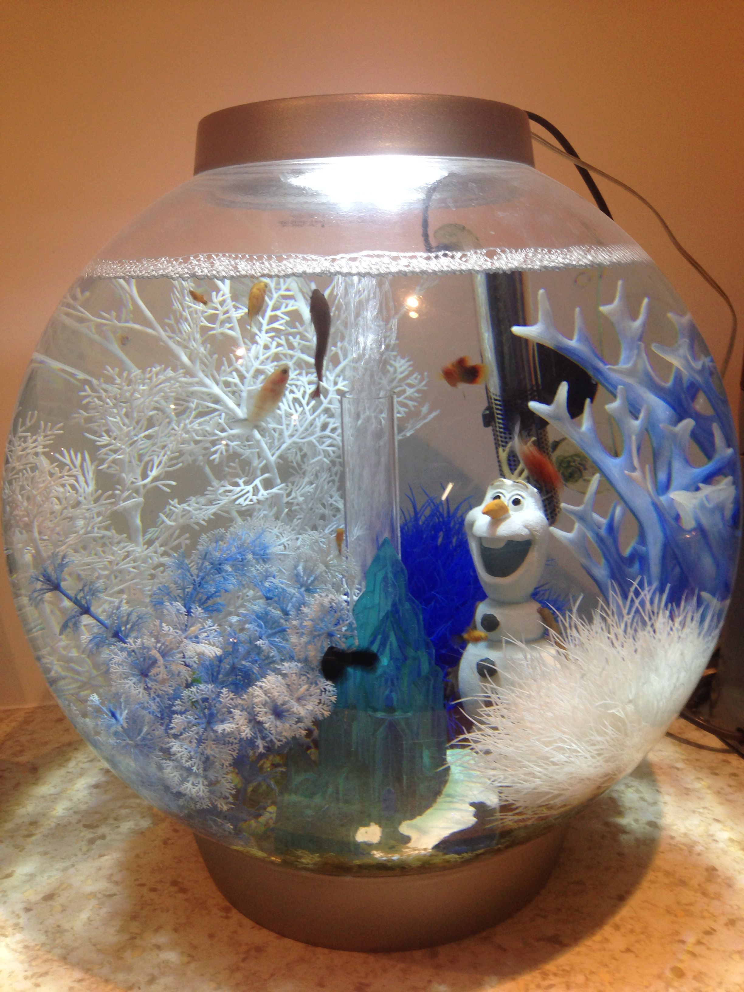 Aquarium Christmas Decor
 Reef biorb with Disney Frozen ornaments a Christmas fish