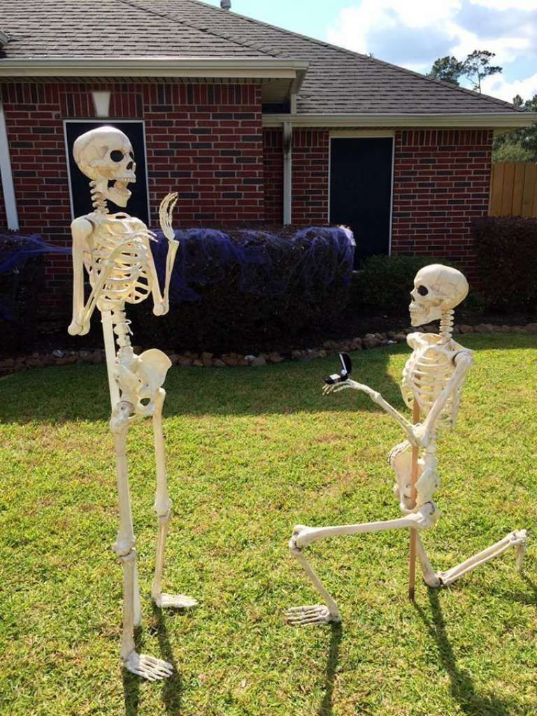 Backyard Halloween Decorations
 Skeleton scene poses This one should scare everyone that
