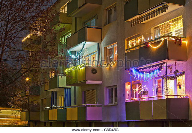 Balcony Christmas Lights
 Decorated Balcony Night Stock s & Decorated Balcony