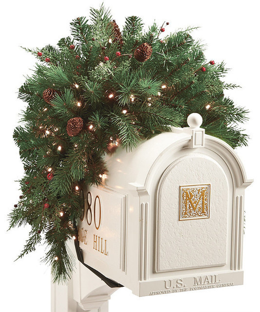 Battery Operated Outdoor Christmas Decorations
 White Pine Cordless Mailbox Christmas Swag Christmas Decor