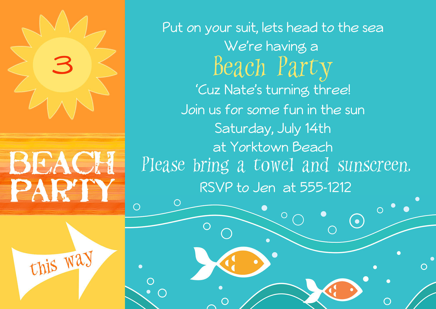 Beach Birthday Party Invitation Ideas
 Beach Party Invitations by JenTbyDesign on Etsy