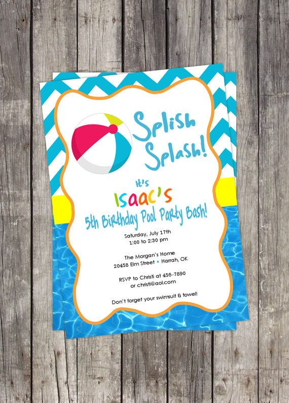 Beach Birthday Party Invitation Ideas
 Beach Ball Pool Party Invitation DIY Customized Birthday