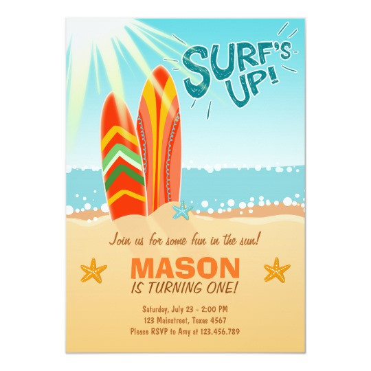 Beach Birthday Party Invitation Ideas
 Surfing Birthday Invitation Surf s Up Beach party