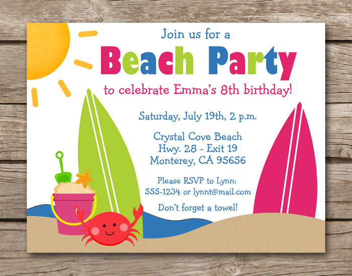 Beach Birthday Party Invitation Ideas
 Beach Party Invitation Beach Birthday Invitation Beach
