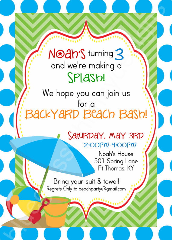 Beach Birthday Party Invitation Ideas
 Birthday Beach Bash Let s Make a Splash Kid s Party