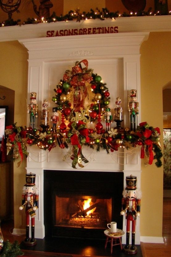 Beautiful Christmas Fireplace
 Christmas mantles Mantles and Nutcrackers on Pinterest