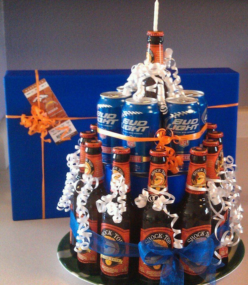 Birthday Party Ideas Denver
 Broncos beer "cake" for my boyfriend s Birthday