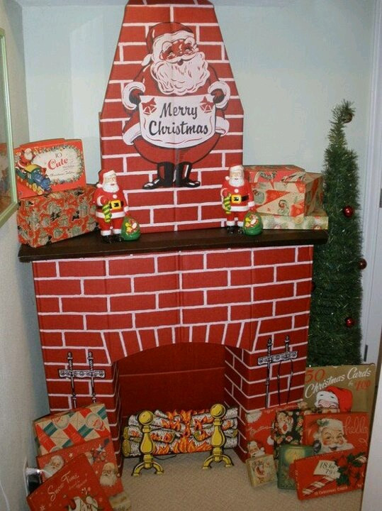 Cardboard Fireplace For Christmas
 Vintage cardboard fireplace Just Because