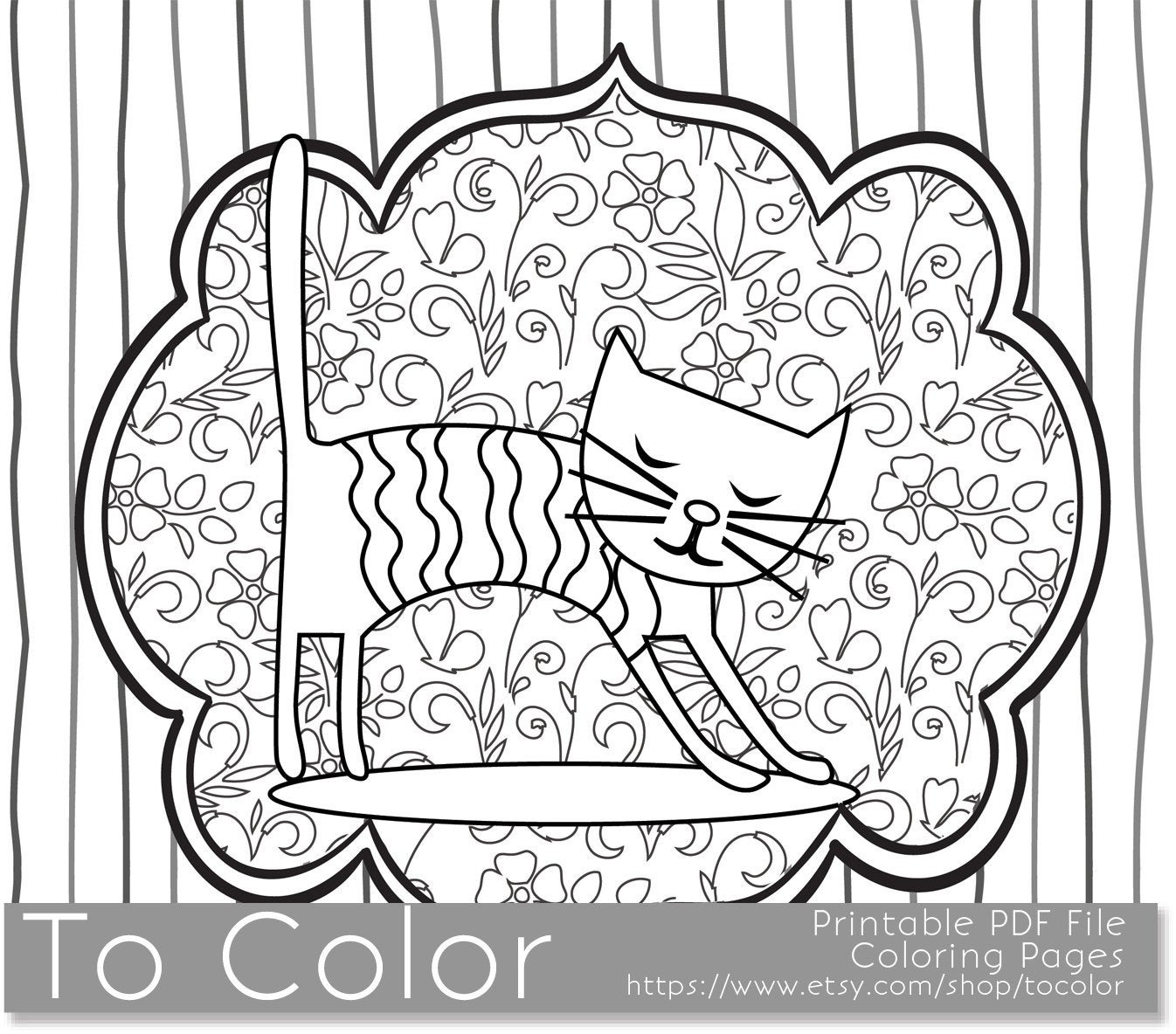 Cat Adult Coloring Book
 Printable Whimsical Cat Coloring Page for Adults PDF by