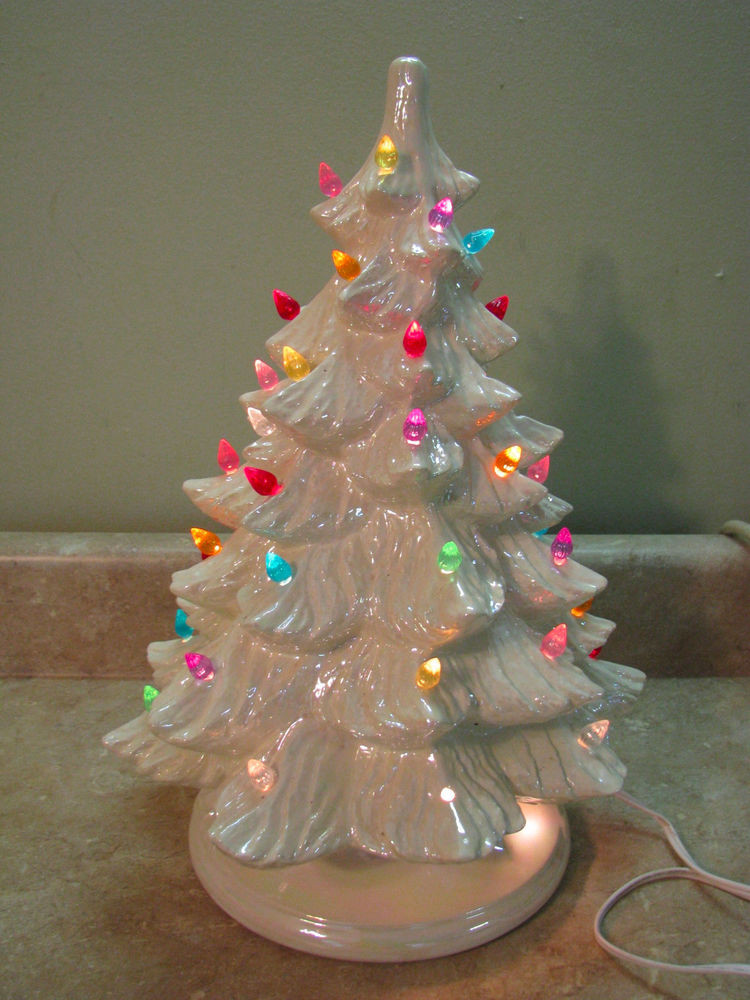 Ceramic Christmas Tree Lamp
 VTG CERAMIC Lighted Christmas Tree WHITE PEARL LUSTER Lamp