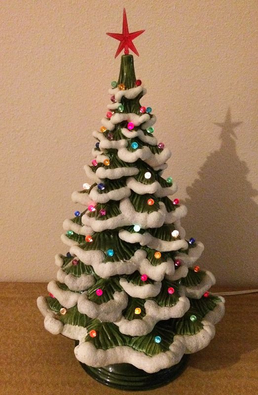 Ceramic Christmas Tree Lamp
 1970s Vintage Ceramic Snow Flocked Light Up Christmas Tree