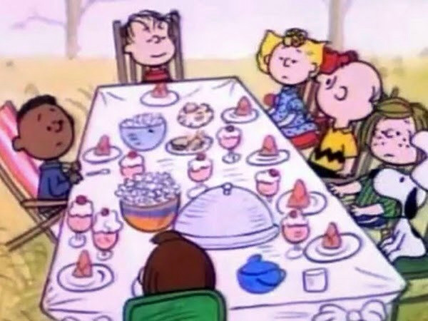 Charlie Brown Thanksgiving Table
 "College" niggers offended by cotton centerpiece food on