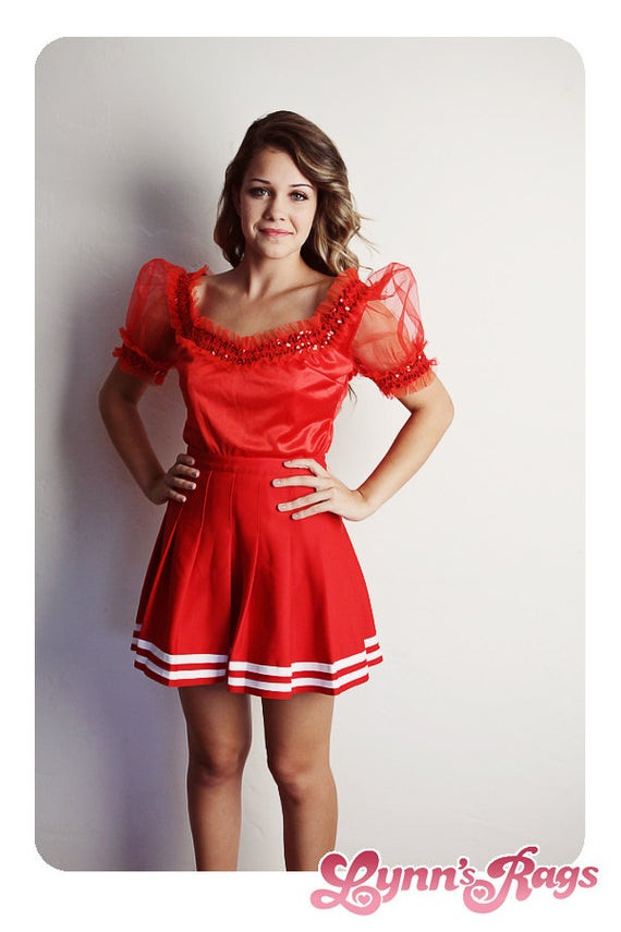 Cheerleader Costumes DIY
 Red CHEERLEADER Halloween Costume Vintage cheer diy Skirt