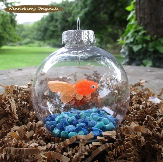 Christmas Aquarium Ornaments
 Fish Bowl Ornament Goldfish with Blue Stones Christmas