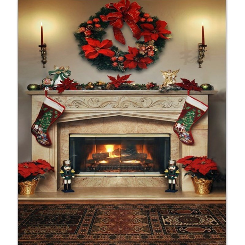 Christmas Background Fireplace
 7x5ft Christmas Fireplace graphy Backdrop Vinyl