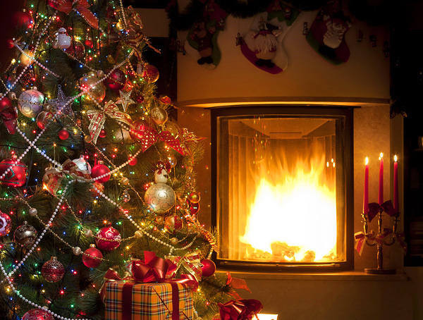 Christmas Background Fireplace
 Christmas Background with Fireplace and Tree