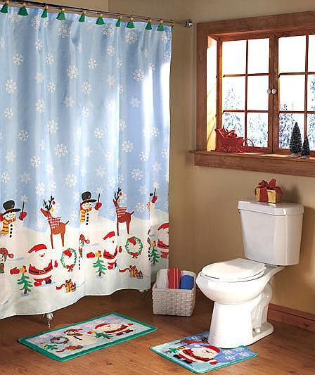Christmas Bathroom Curtains
 Christmas Bath Set Shower Curtain 12 Shower Hooks