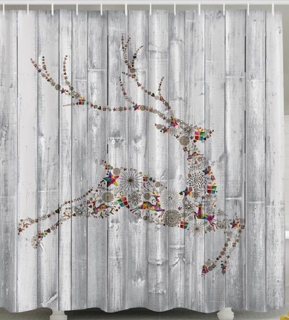 Christmas Bathroom Curtains
 Christmas Reindeer Fabric SHOWER CURTAIN Panels Holiday