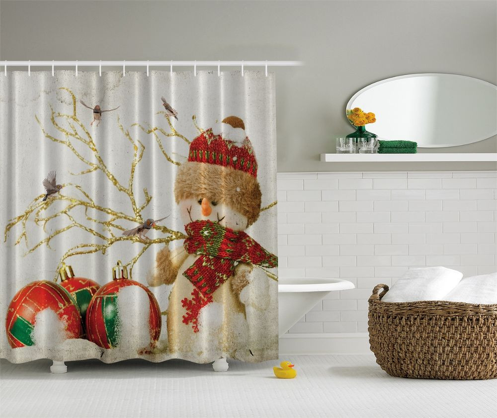 Christmas Bathroom Curtains
 Winter Holiday Snowman Christmas Fabric Shower Curtain