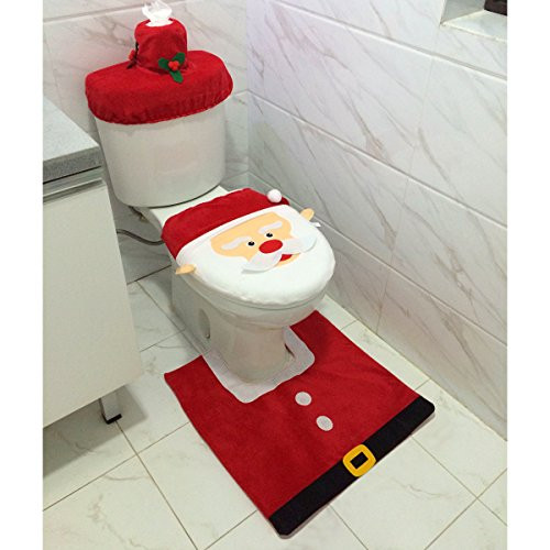 Christmas Bathroom Decor Set
 Santa Toilet Seat Cover and Rug Set Christmas Bathroom