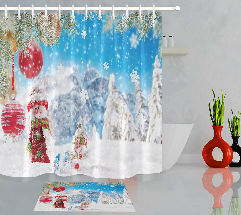 Christmas Bathroom Decor Sets
 Christmas Shower Curtain Sets for Bathroom Decor 12Hooks