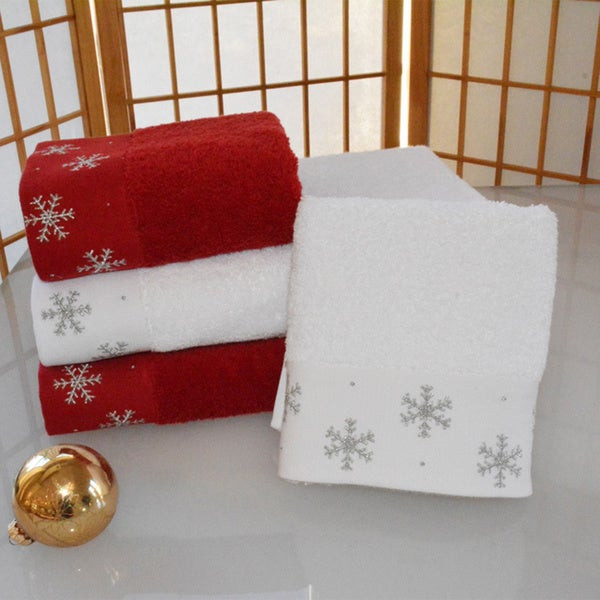 Christmas Bathroom Hand Towels
 Enchante Snowflakes Embellished Turkish Cotton 2 piece