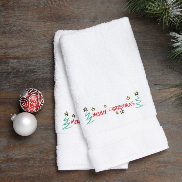 Christmas Bathroom Hand Towels
 Shop Embroidered Merry Christmas with Stars Holiday