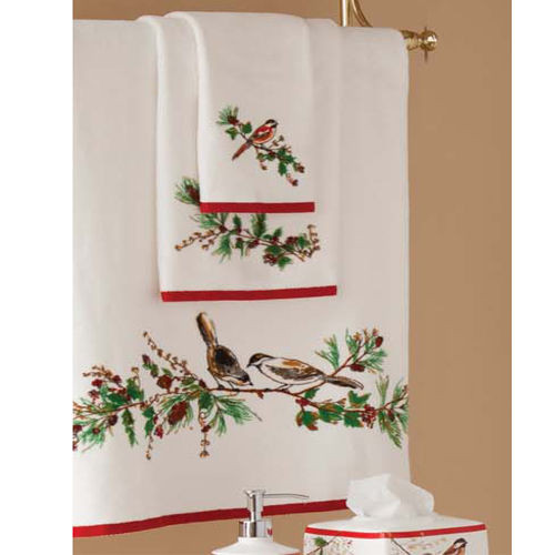 Christmas Bathroom Hand Towels
 LENOX WINTER SONG CHICKADEE PINECONE HOLIDAY CHRISTMAS