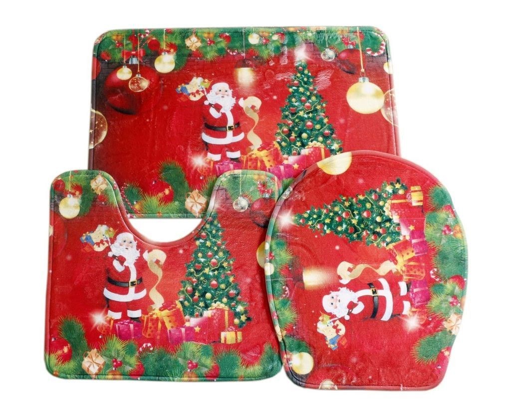 Christmas Bathroom Rug Sets
 3 Piece Red Santa Christmas Toilet Cover Rug Bath Math
