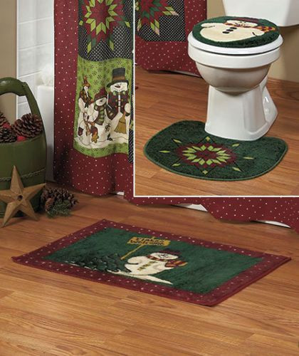 Christmas Bathroom Rug Sets
 New 3 Pc Holiday Christmas Snowman Bathroom Rug Set